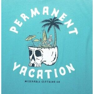 Miserable Clothing Co Adult Medium T Shirt Permanent Vacation Teal Skull Edgy